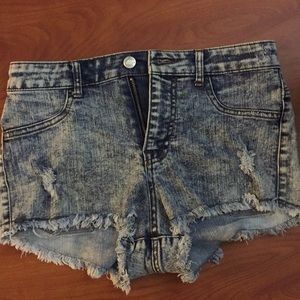 Acid Washed High Waisted Distressed Jean Shorts